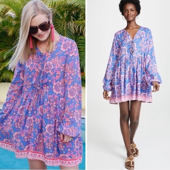 NWT Tiare Hawaii Front Tie Tropical Print Mini Dress - Picture 1 of 11